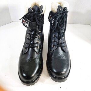 Fila Women's Disruptor Moto Biker Boots Black Leather Combat Style Size 9.5